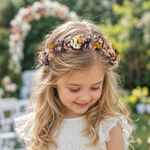 Blush Pink Wildflower Crown, Preserved Flower Halo, Boho Bridal Crown