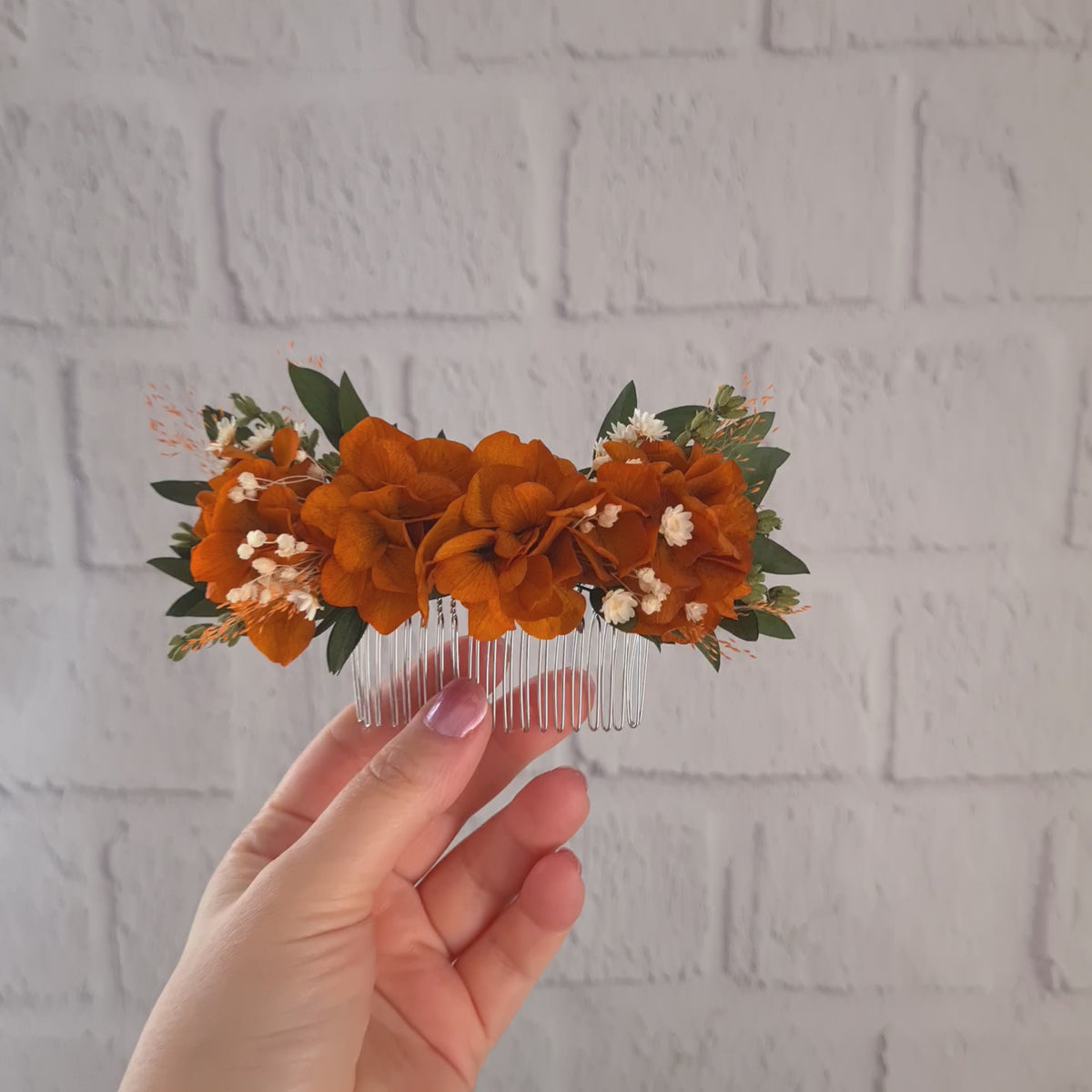 Burnt Orange Preserved Flower Hair Comb – Rustic Bridal Hair Accessory