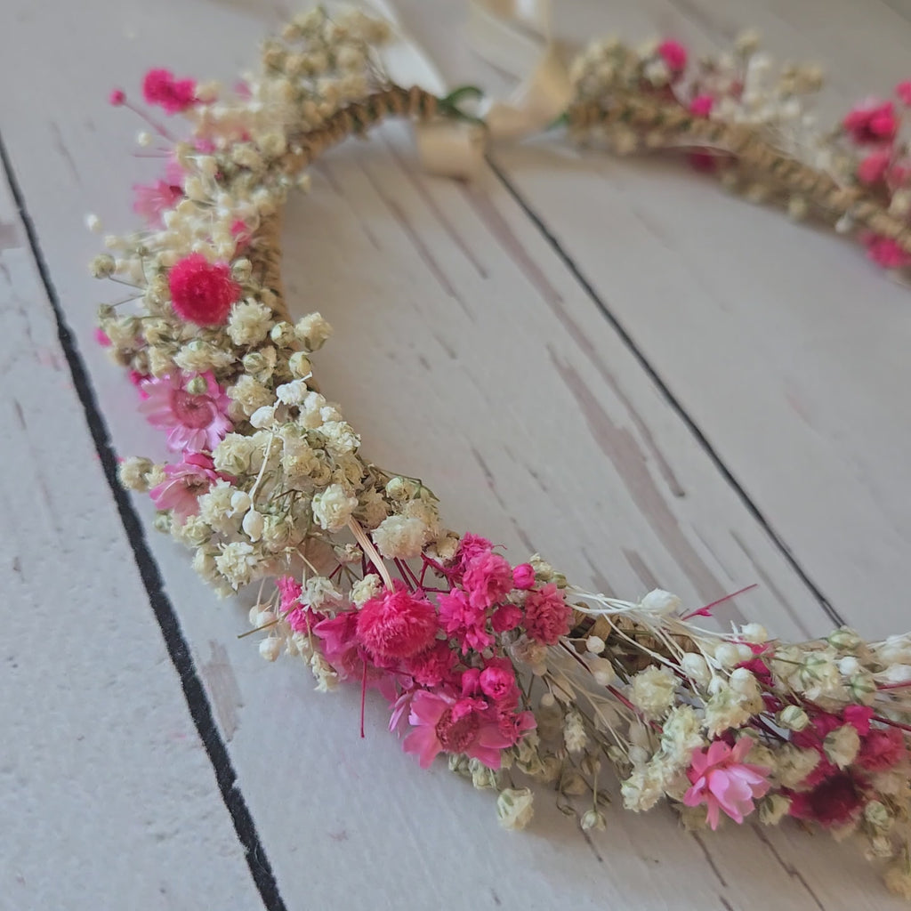 Pink Flower Girl Crown, Preserved Flower Crowns, Boho Floral Headpiece