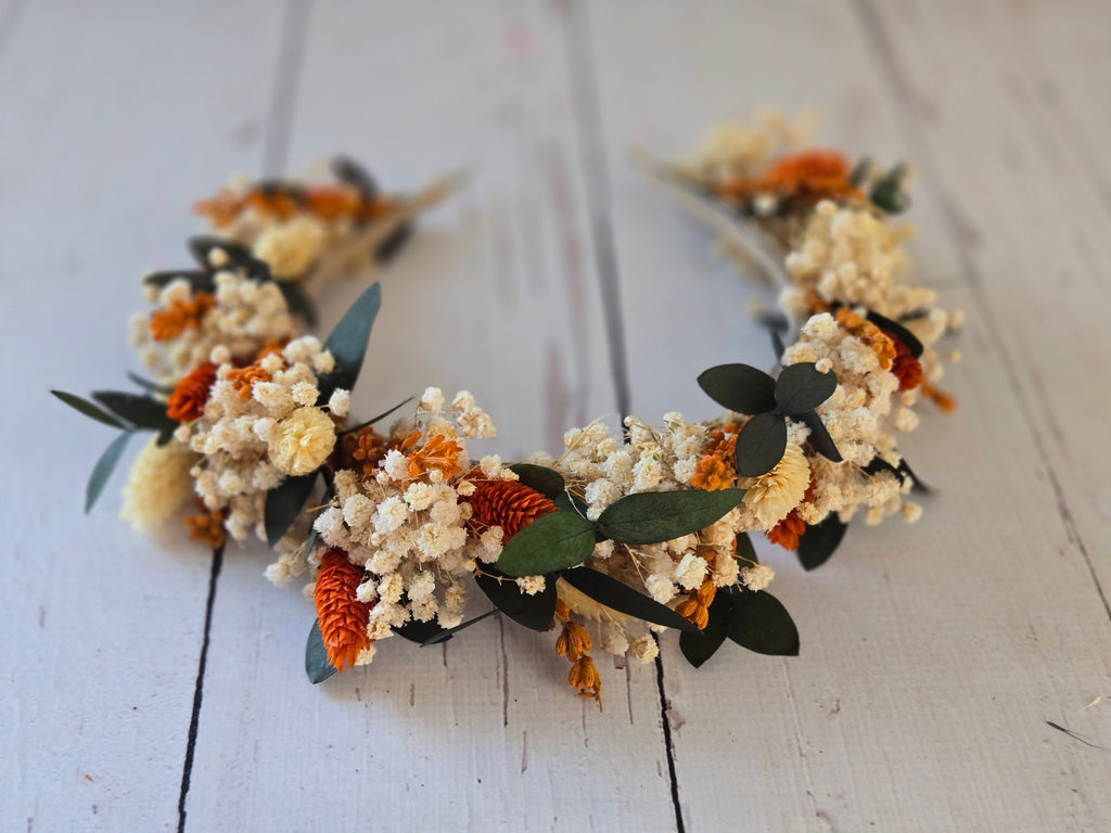 Orange Dried Flower Headband: Boho Wedding Hair Crown