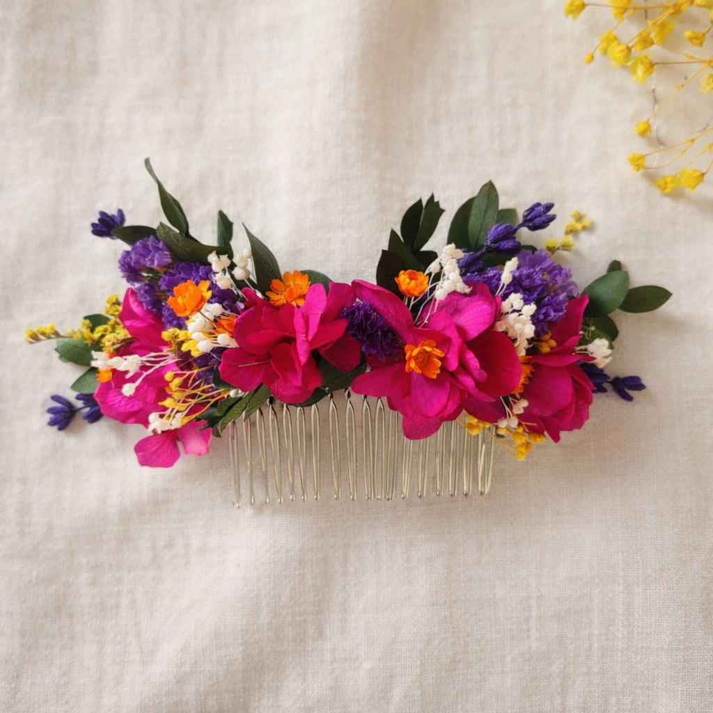 Dark Fuchsia Dried Flower Hair Comb: Rustic Wedding Bridal Accessory
