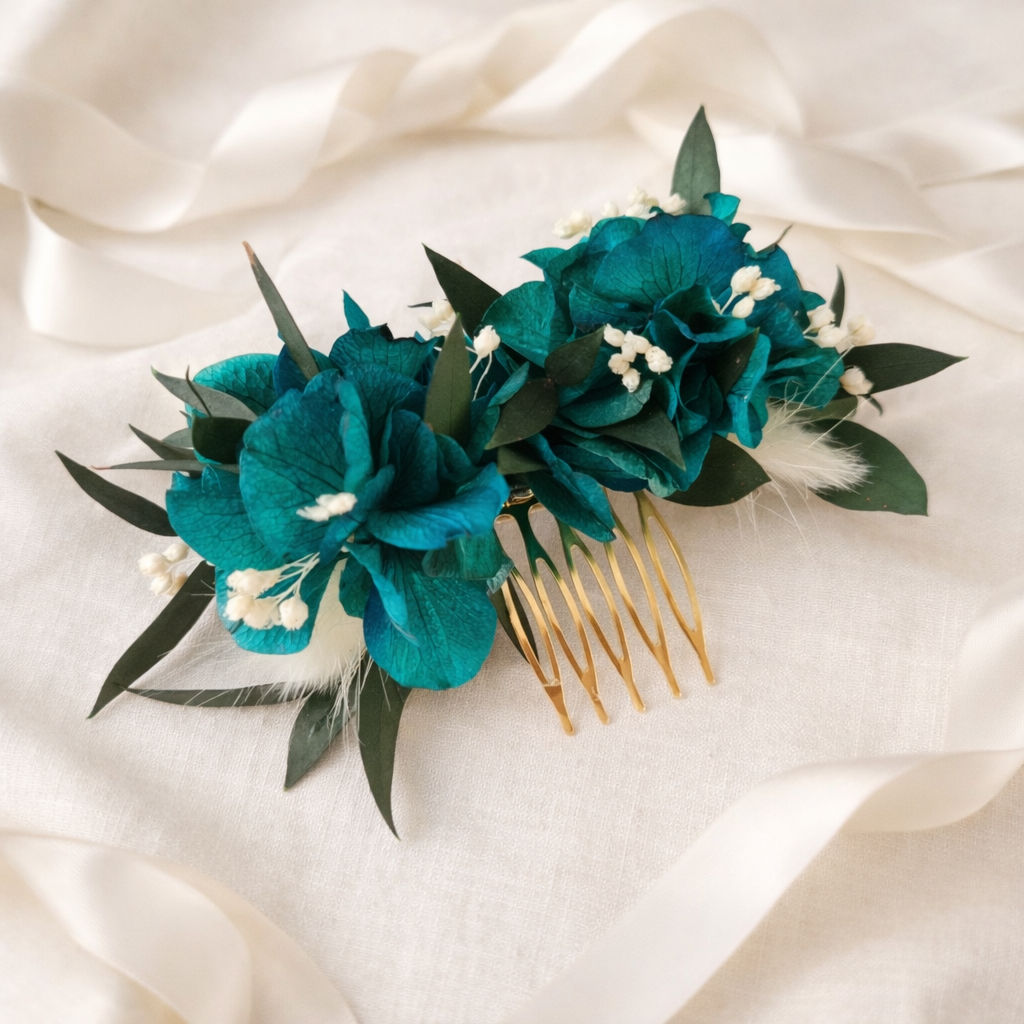 Teal Floral Hair Pins: Boho Wedding Hair Accessories