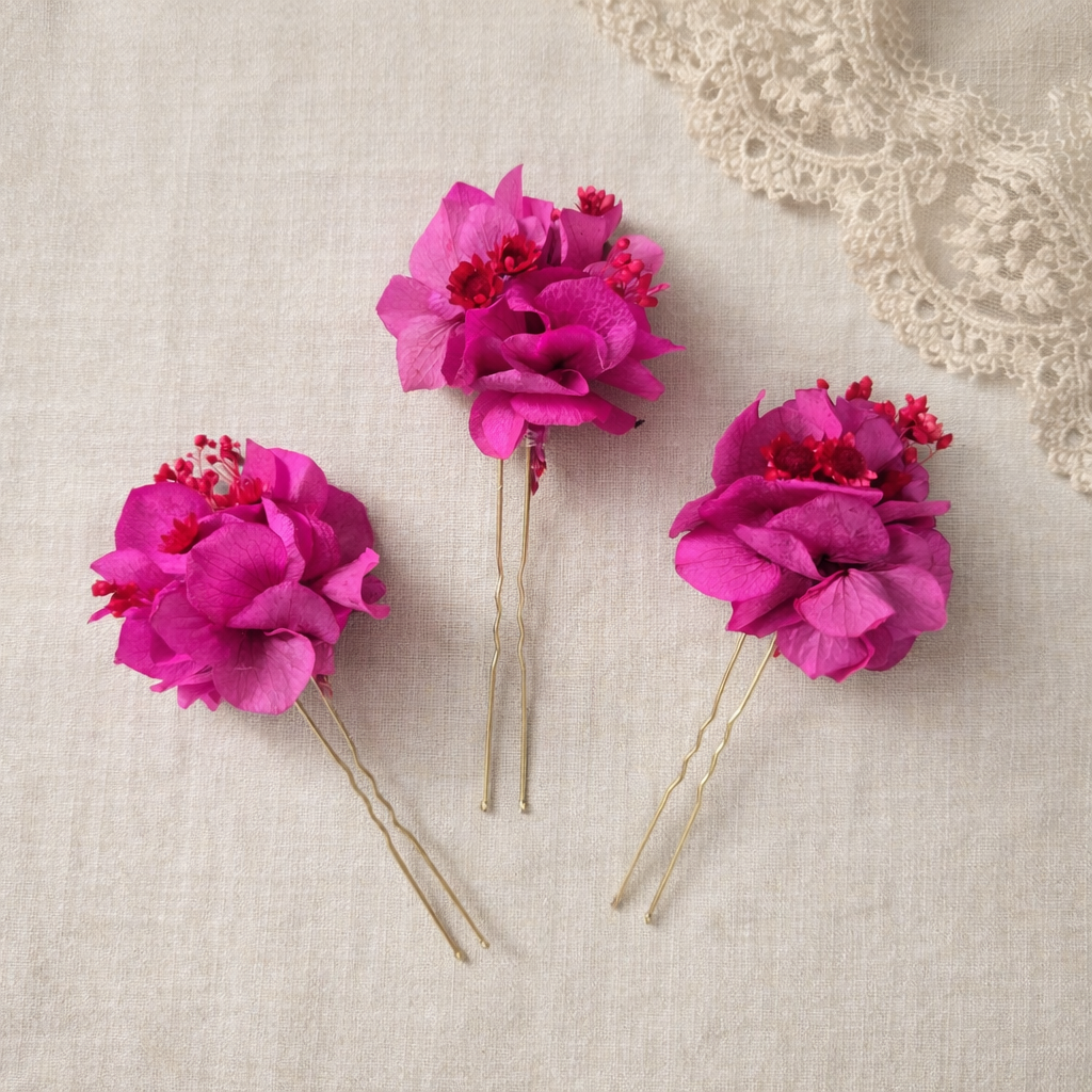 Fuchsia Hydrangea Hair Pins, Pink Bridesmaid Flower Hair Pin