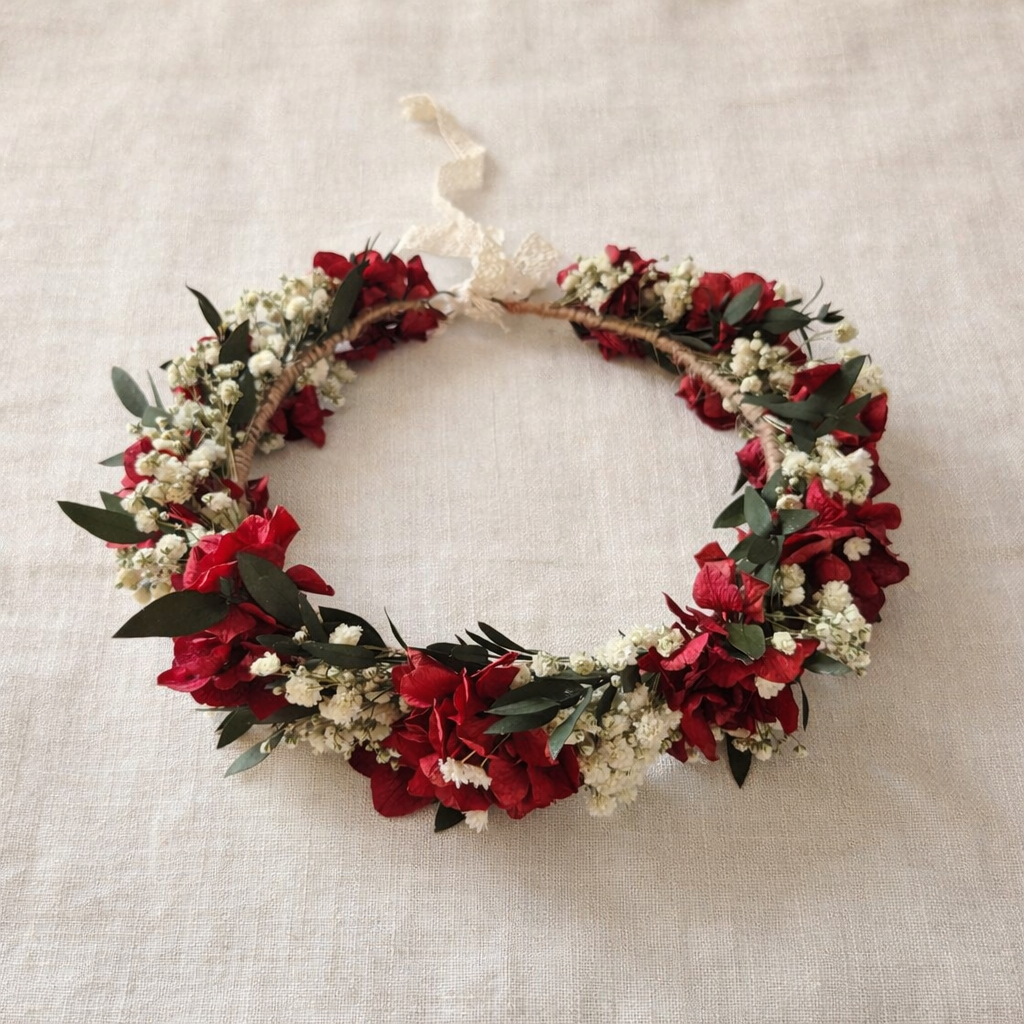 Handmade Red Preserved Flower Crown, Boho Bridal Headpiece