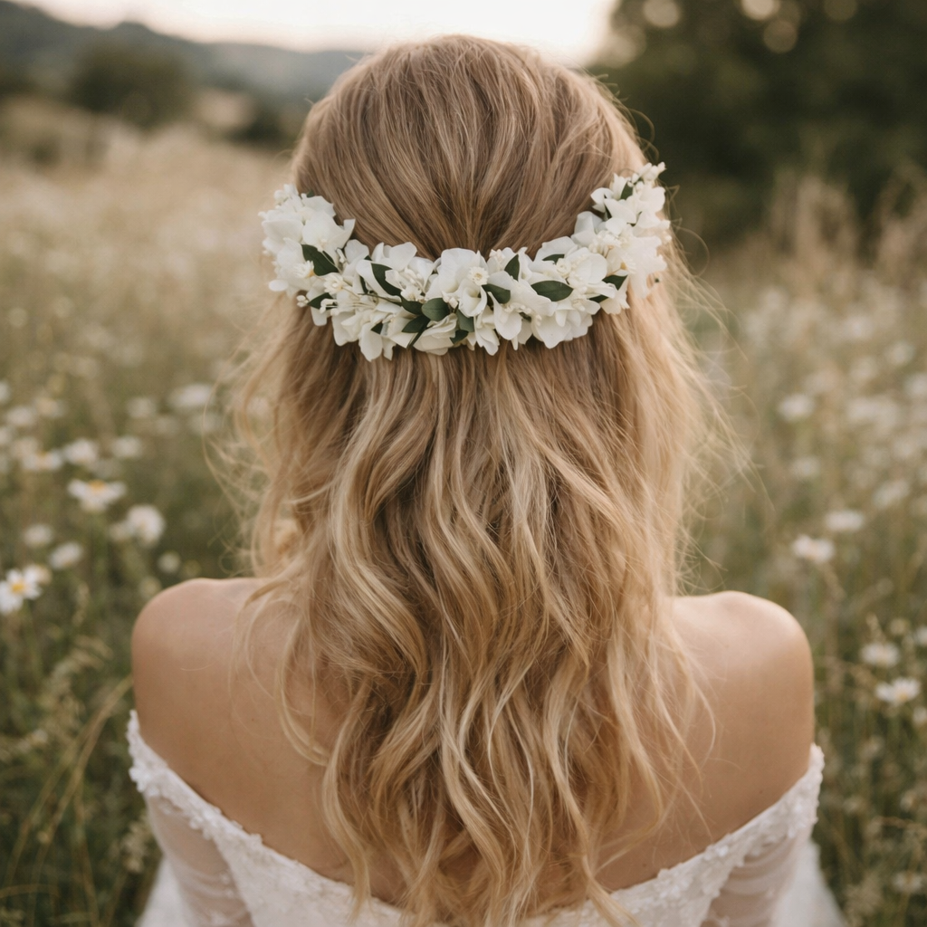 Boho White Floral Hair Comb, Romantic Bridal Wedding Accessory