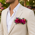 Magenta Wedding Boutonniere for Groom, Preserved Flower Lapel Pin