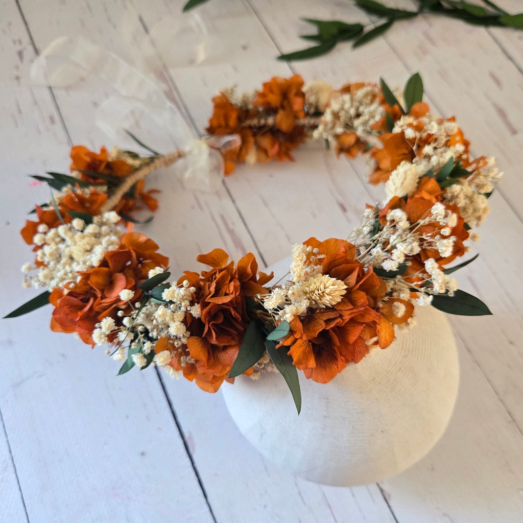 Burnt Orange Dried Flower Crown:Rustic wedding set