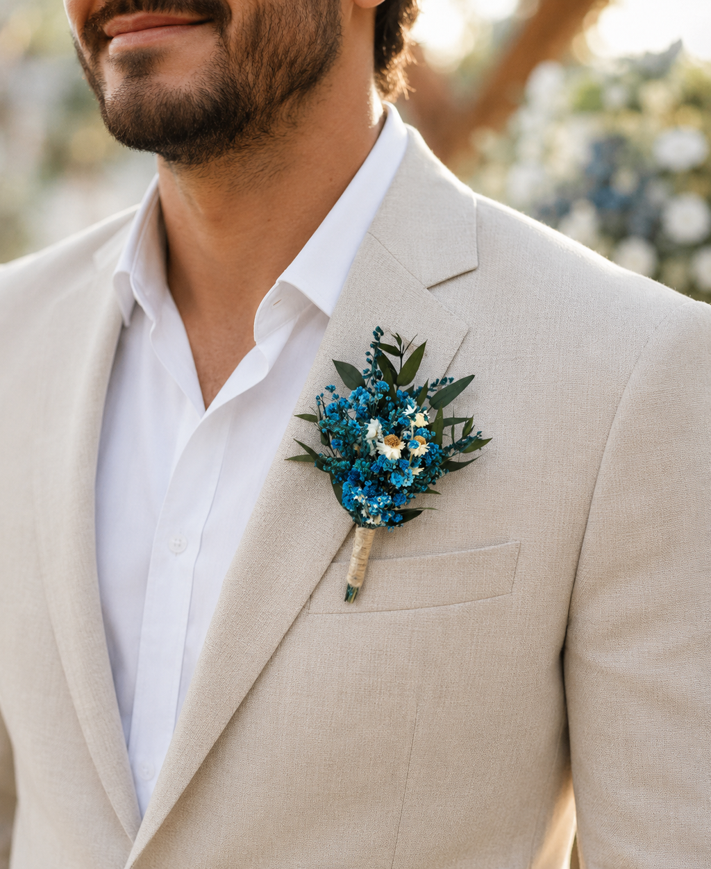 Blue Dried Flower Boutonniere for Groom, Rustic Wedding Lapel Flower, Preserved  Wildflower Buttonhole