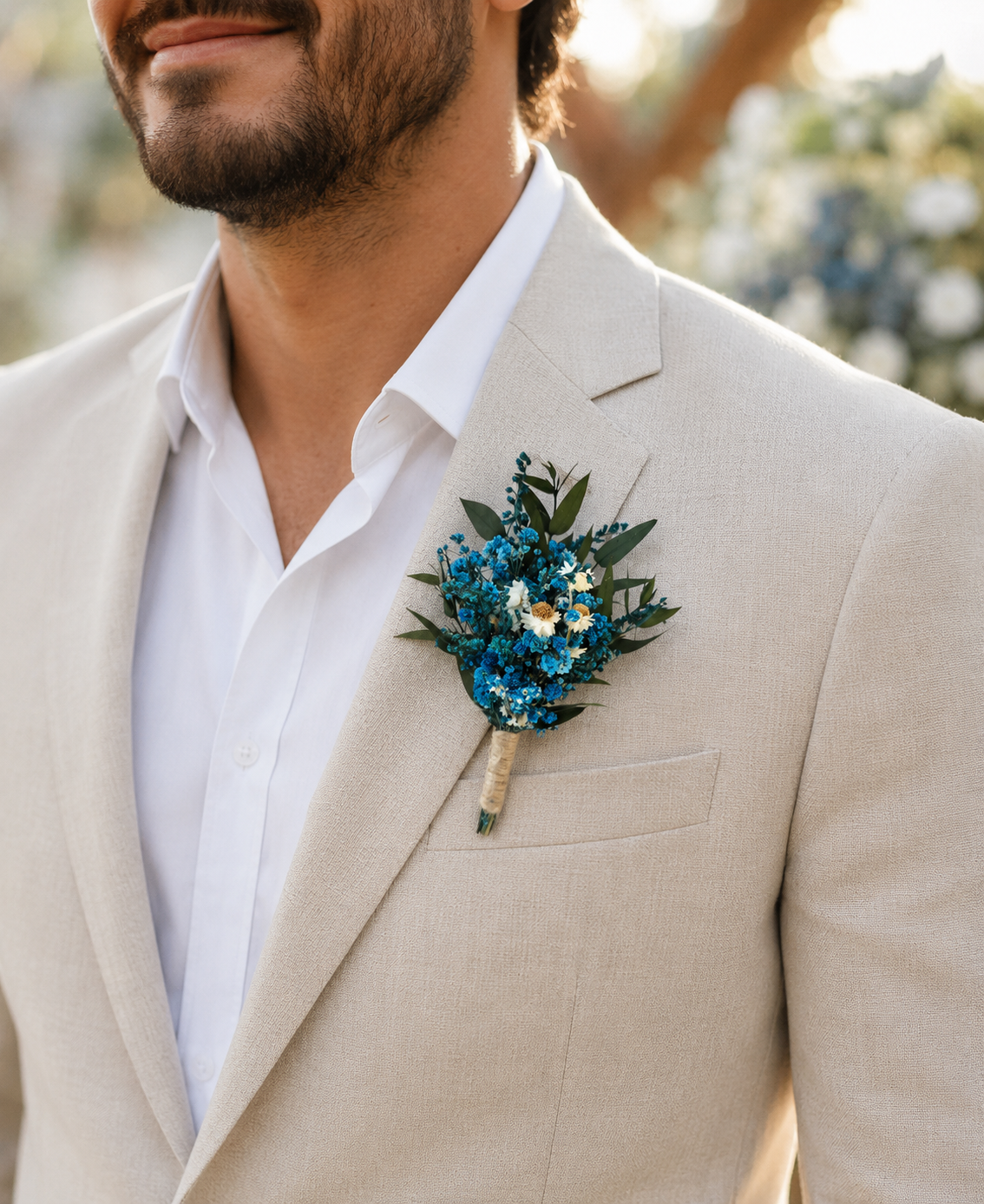 Blue Dried Flower Boutonniere for Groom, Rustic Wedding Lapel Flower, Preserved  Wildflower Buttonhole