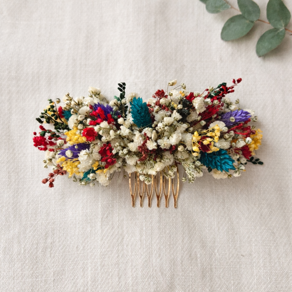 Dried Wildflower Hair Comb, Boho Bridal Accessory