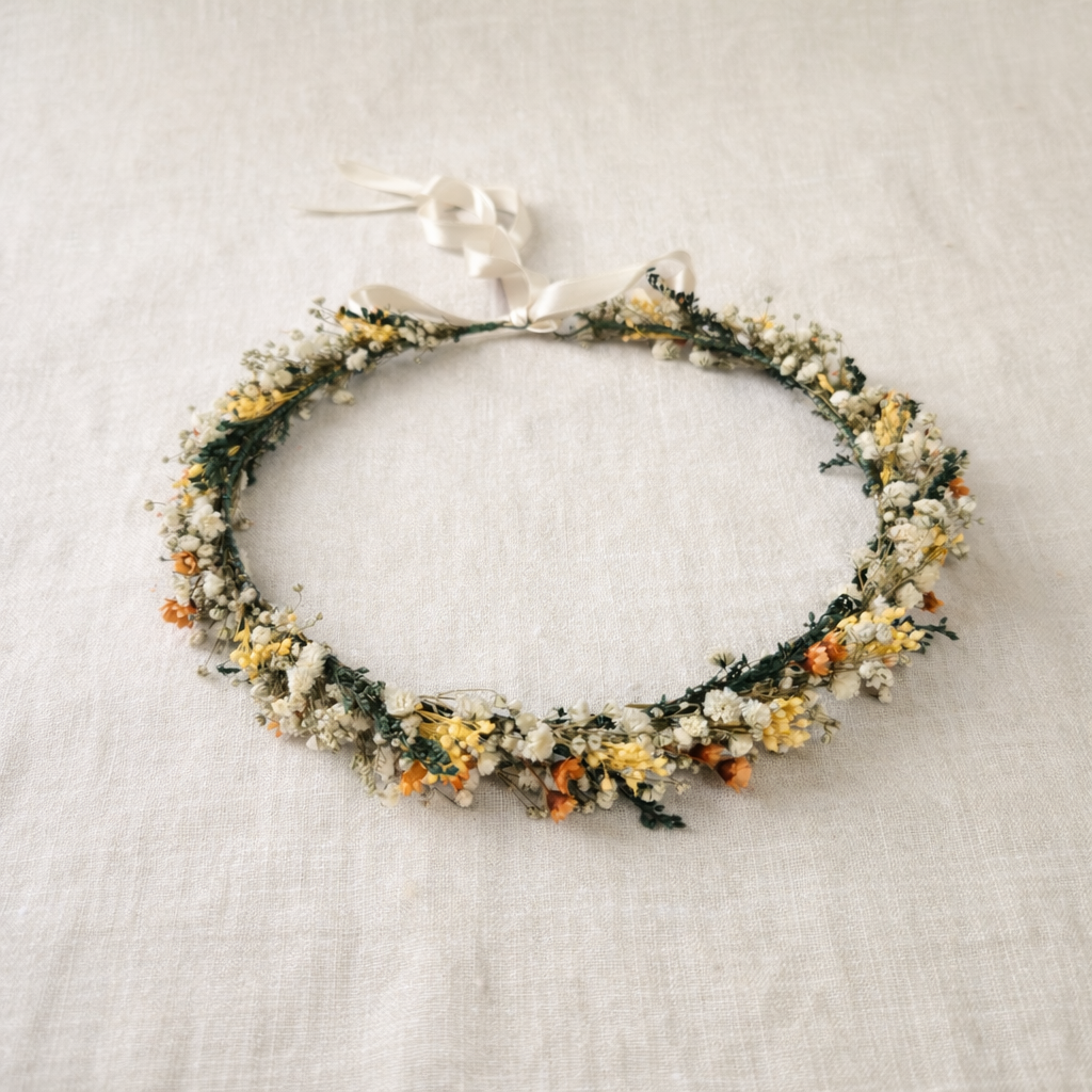 Yellow Orange Flower Crown , Rustic Bridesmaid Crown,
