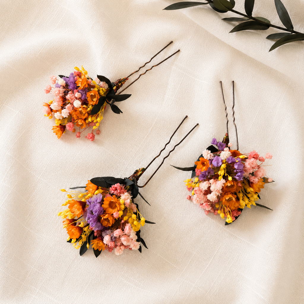 Wildflower Hair Comb: Folk Bride Accessory, Garden Wedding Floral Comb