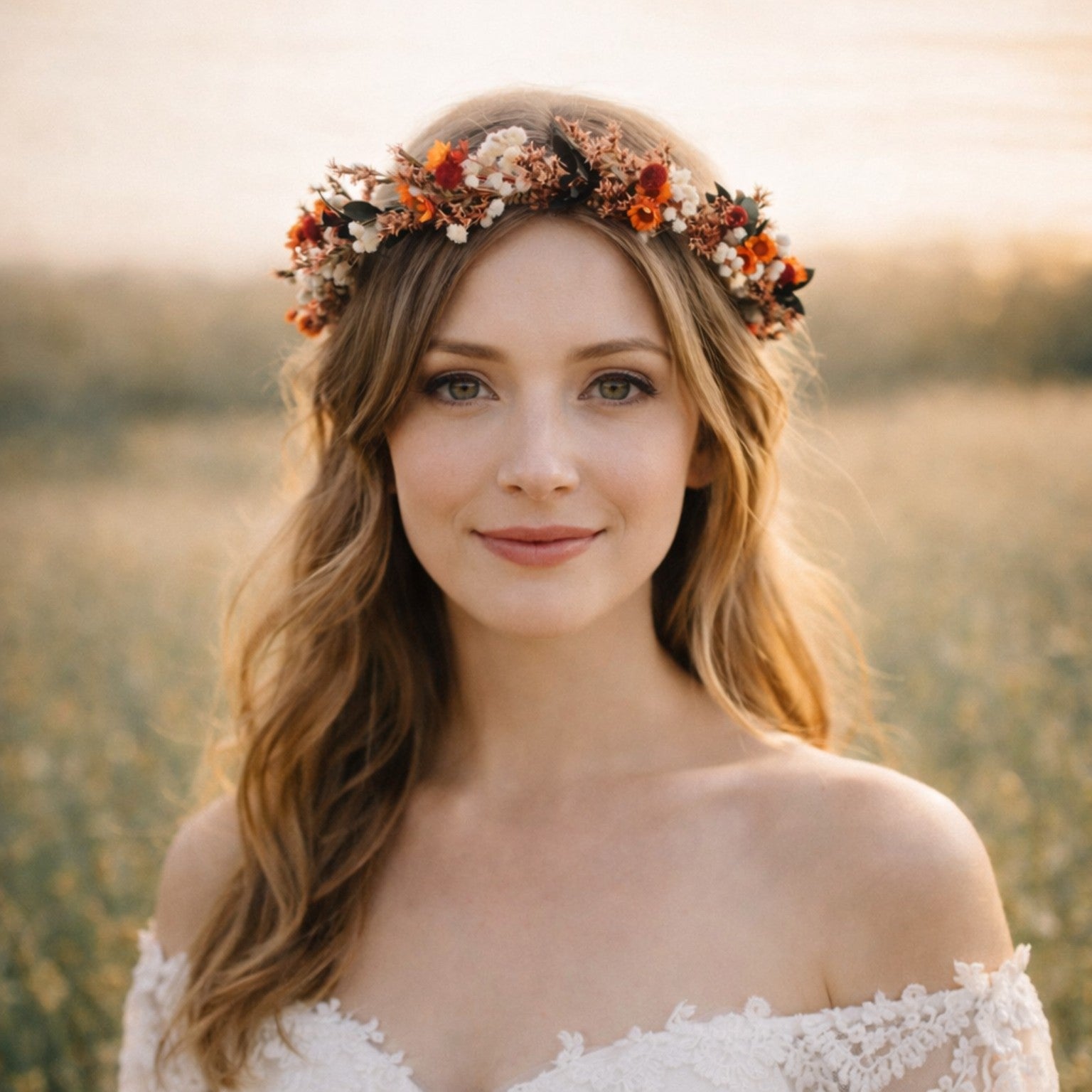 Burnt Ornage Wild Flower Crown,Fall Wedding Hair Wreath