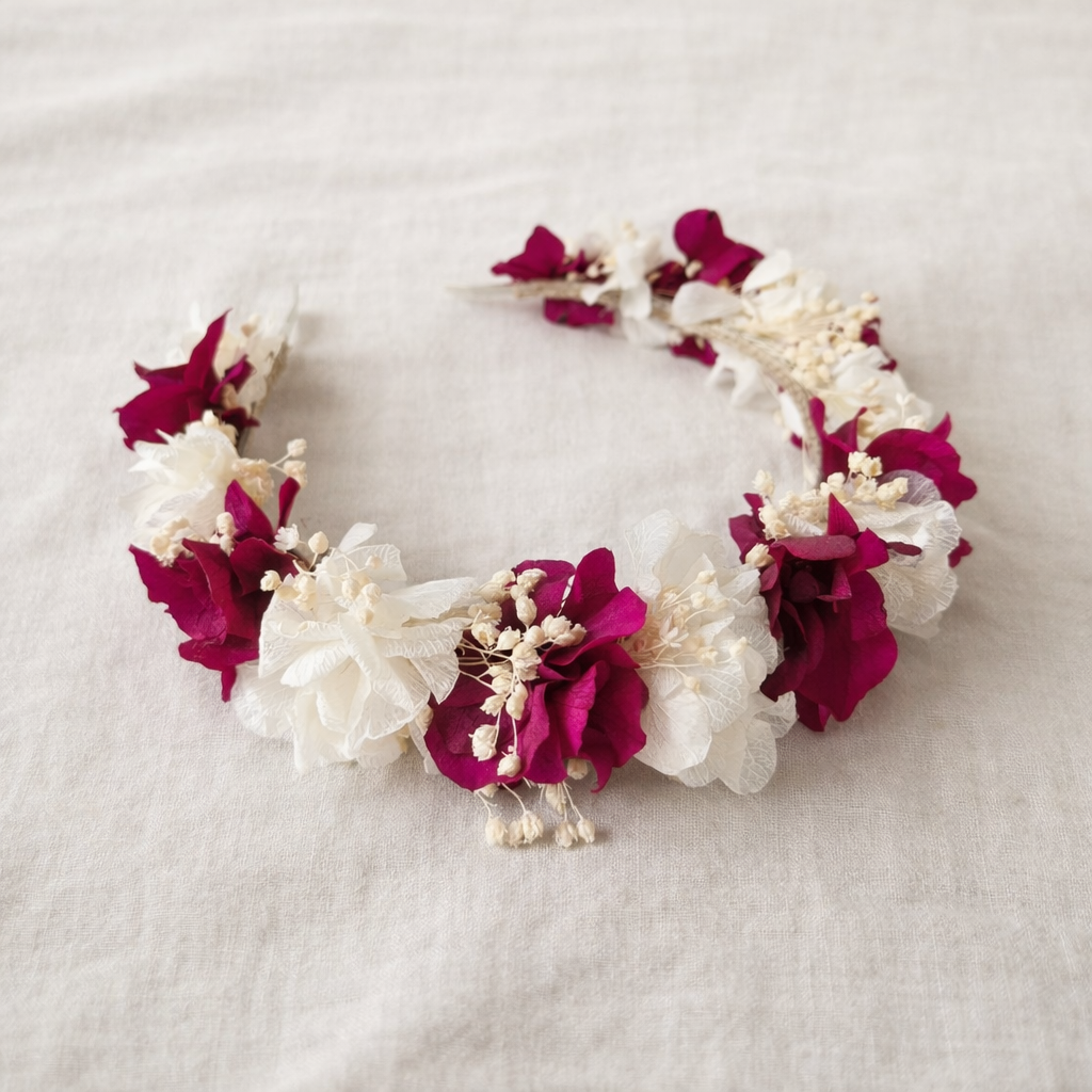 Magenta & İvory dried Flower Hair Pins,Boho Wedding Hair Accessories