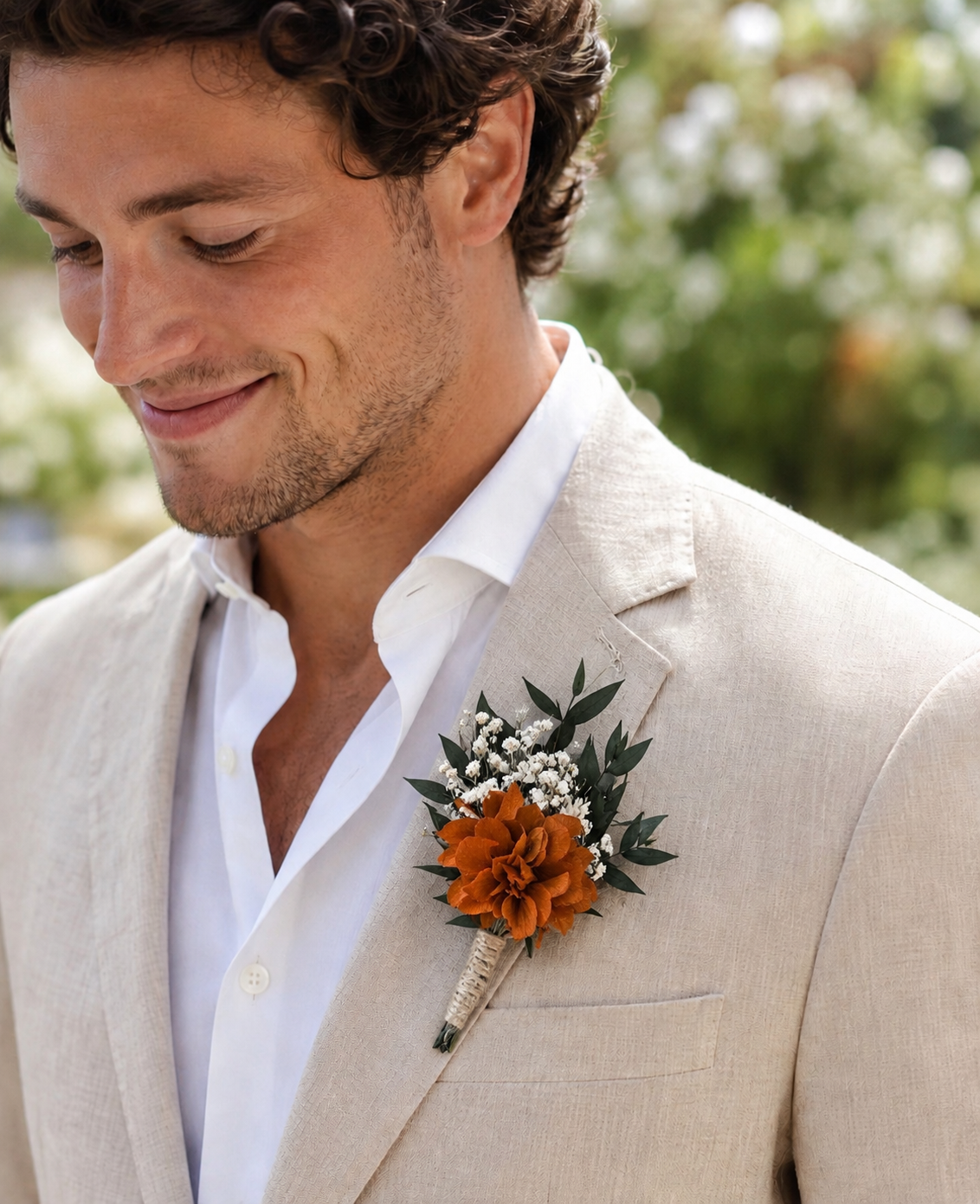 Burnt Orange Dried Flower Groom Boutonniere,Groom Buttonhole,