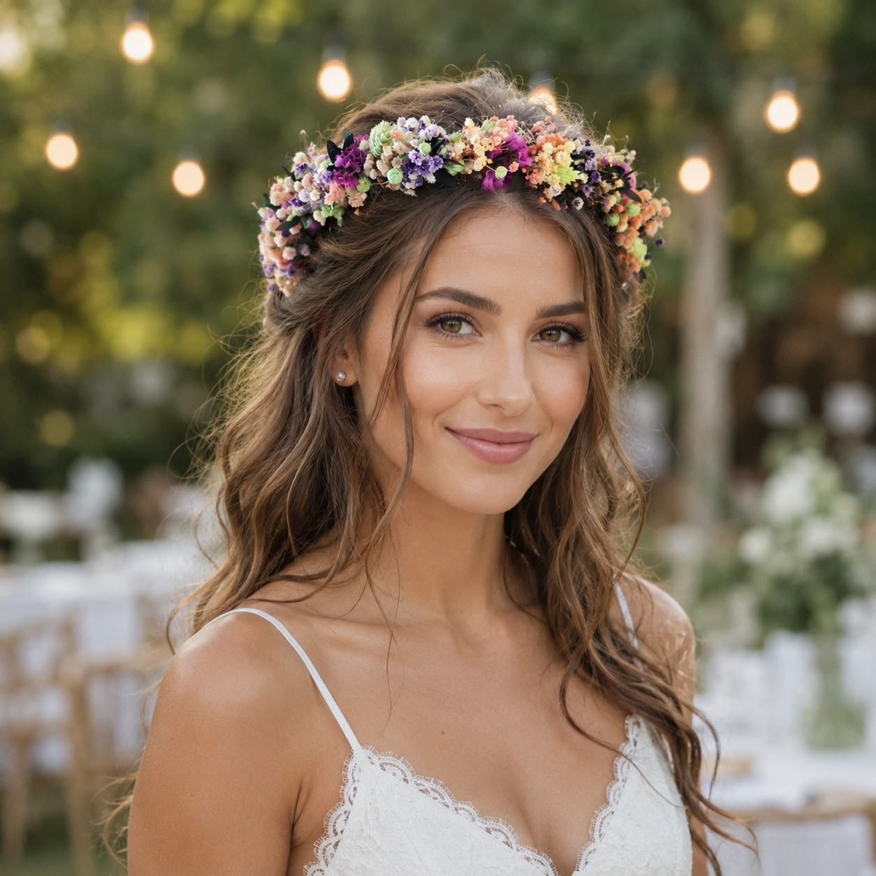 Rustic Wildflower Crown, Child Flower Girl Headpiece, Party Floral Halo