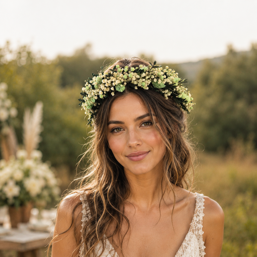 Sage Green Bridal Flower Crown, Rustic Garden Wedding Accessory