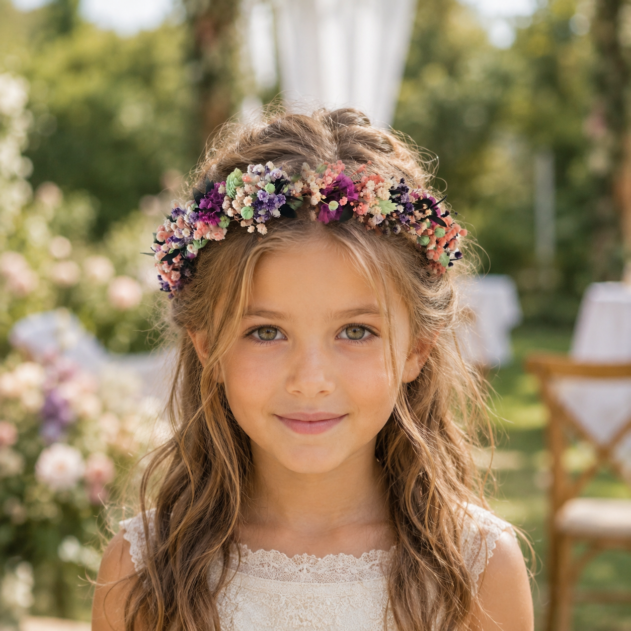 Wildflower girl crown,Boho Flower Girl Headpiece,Kids Bridesmaid Floral
