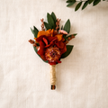 Burnt Orange Dried Flower Boutonniere: Rustic Bohemian Groomsmen Accessory