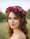 Magenta Wildflower Wedding Crown, Rustic Garden & Folk Bridal Hair Accessory