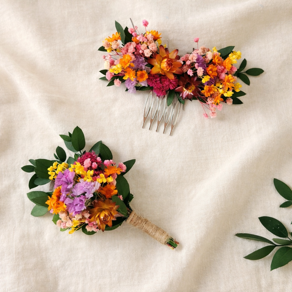 Wildflower Hair Comb: Folk Bride Accessory, Garden Wedding Floral Comb