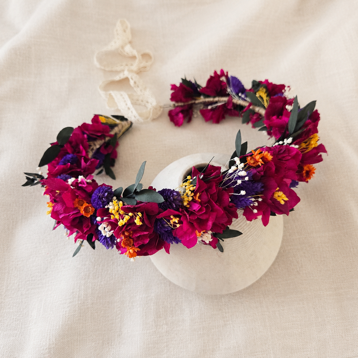 Magenta Wildflower Wedding Crown, Rustic Garden & Folk Bridal Hair Accessory
