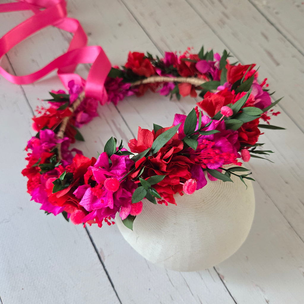 Burgundy & Fuchsia Flower Crown – Rustic Wedding Crown for Bride