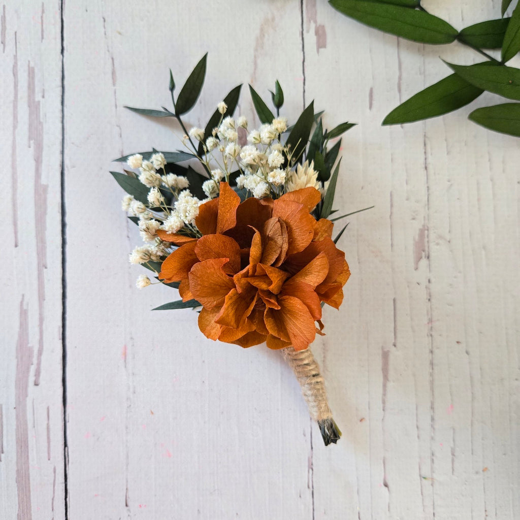 Burnt Orange Dried Flower Groom Boutonniere,Groom Buttonhole,
