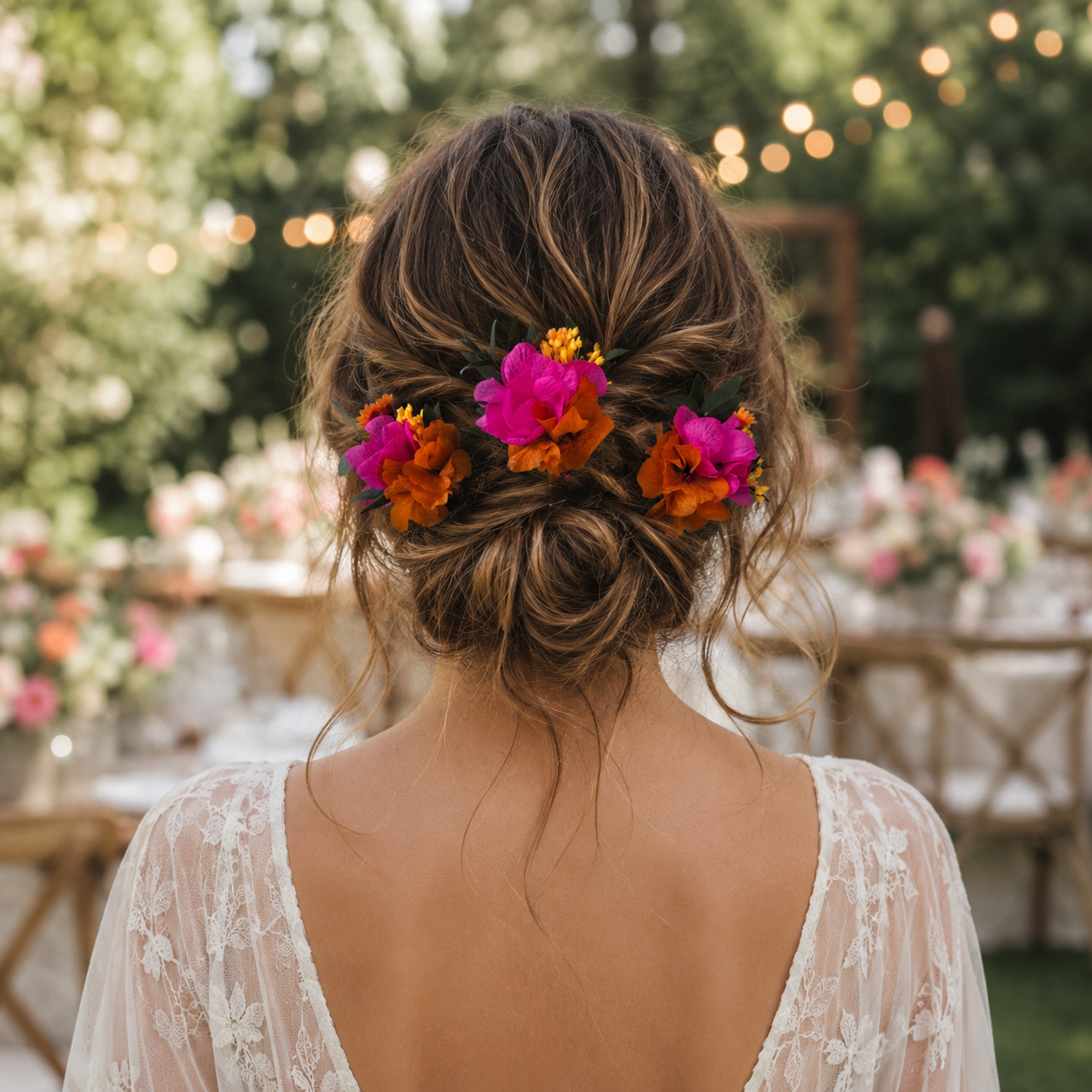 Fuchsia & Burnt Orange Wedding Hair Pin, Boho Bridal Floral Hair Accessories,