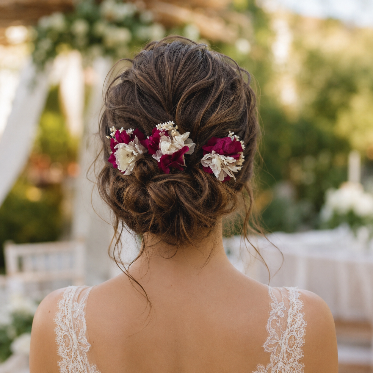 Magenta & İvory dried Flower Hair Pins,Boho Wedding Hair Accessories