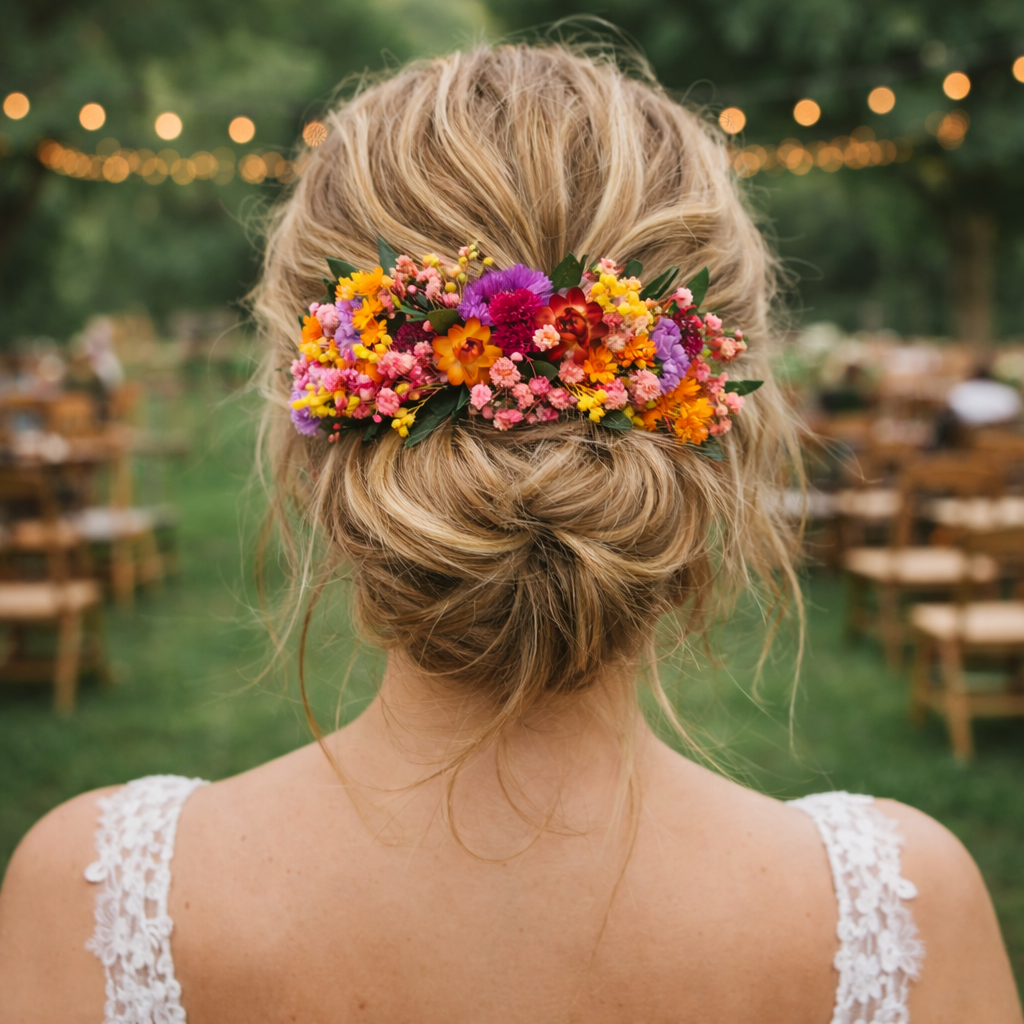 Wildflower Hair Comb: Folk Bride Accessory, Garden Wedding Floral Comb