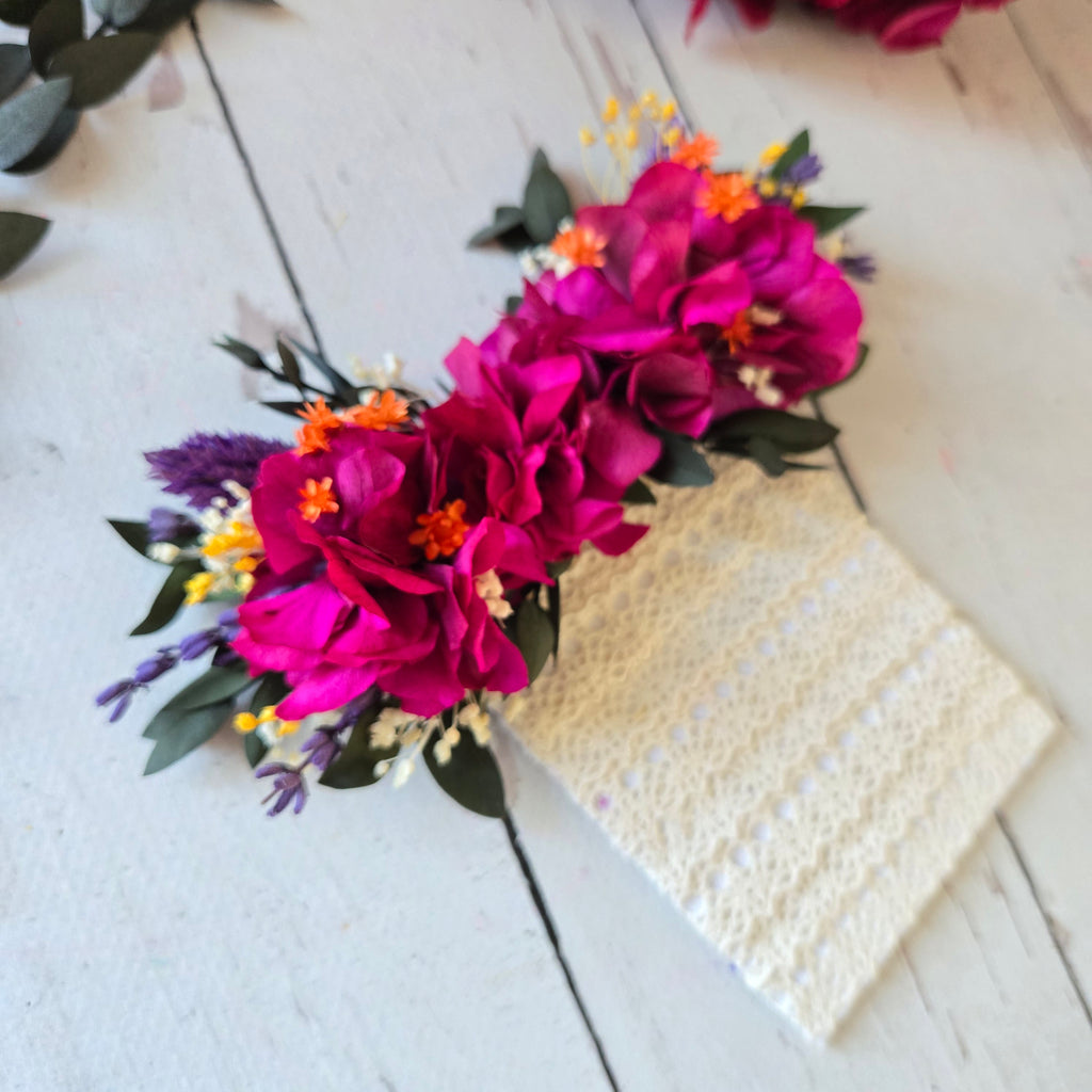Magenta Dried Flower Boutonniere: Rustic Bohemian Wedding Accessory
