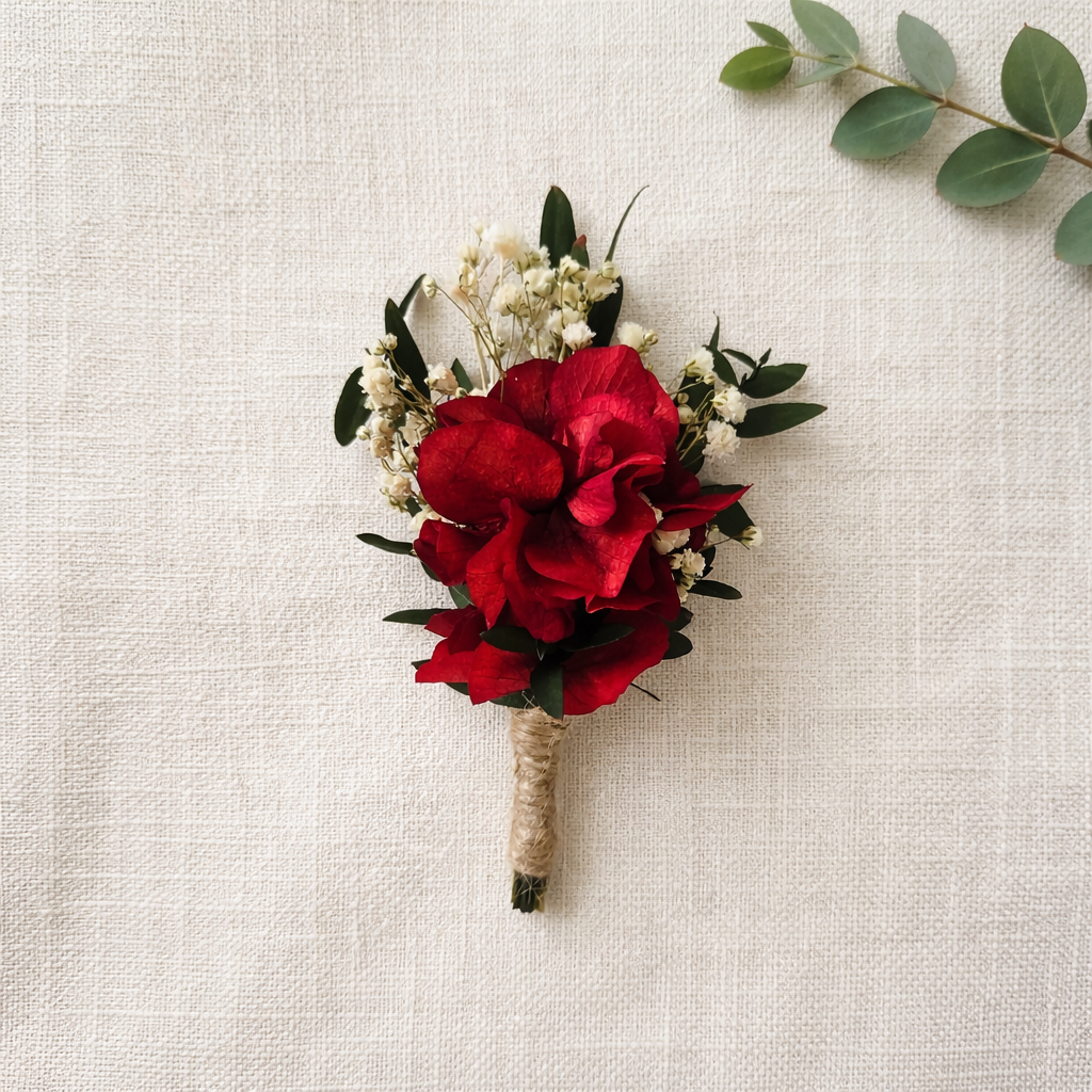 Handmade Red Preserved Flower Crown, Boho Bridal Headpiece