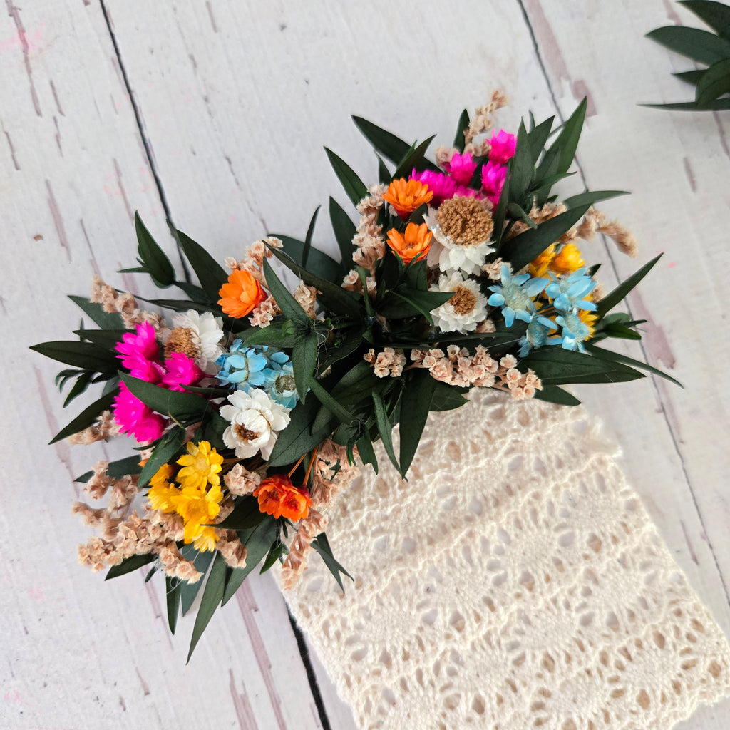 Colorful Dried Flower Headband: Eucalyptus Greenery Wedding Crown