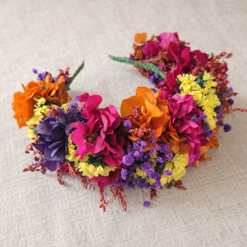 Colorful Boho Floral Headband – Handmade Dried Flower Hair Accessory – Festival, Bridal Shower, Garden Wedding