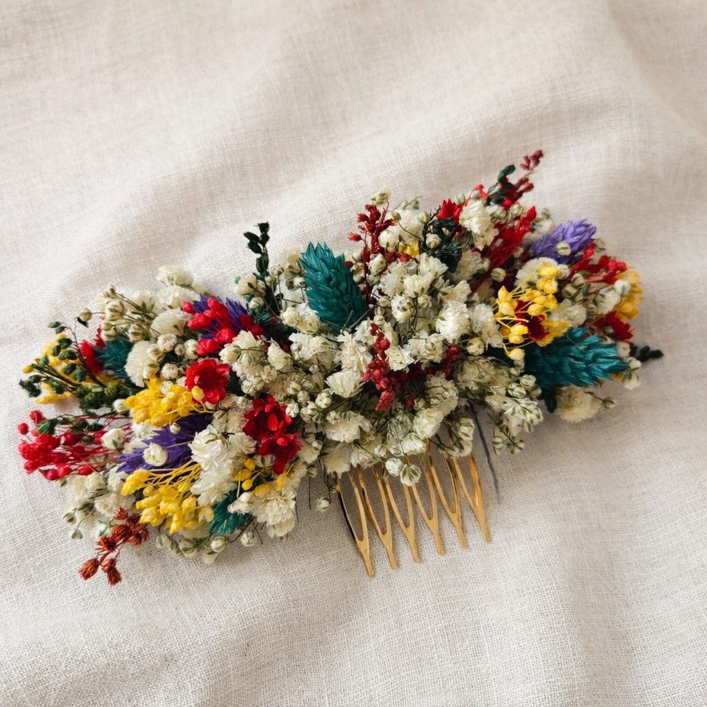 Dried Wildflower Hair Comb, Boho Bridal Accessory
