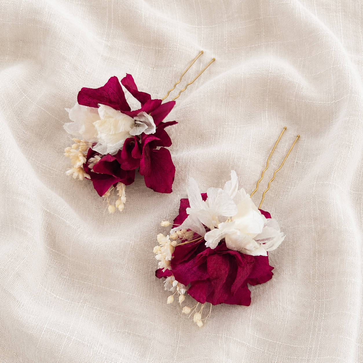 Magenta & İvory dried Flower Hair Pins,Boho Wedding Hair Accessories
