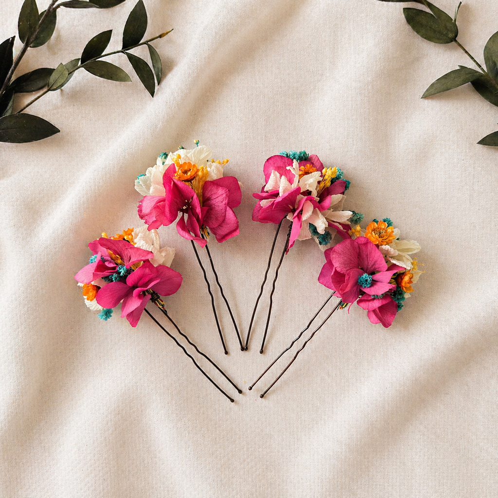 Fuchsia Pink Bridal Hair Accessories – Colorful Wedding Hair Flowers