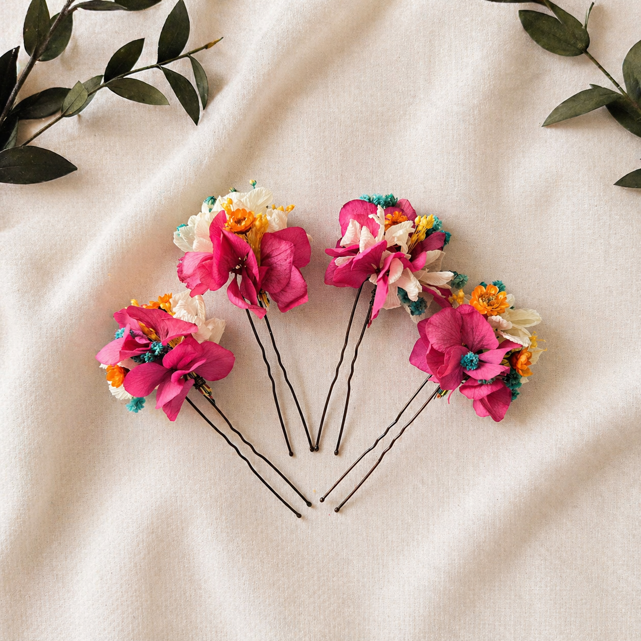 Fuchsia Pink Bridal Hair Accessories – Colorful Wedding Hair Flowers