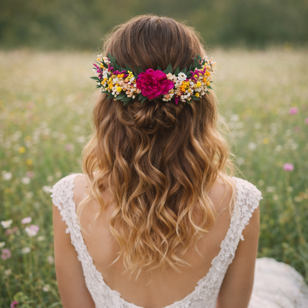 Colorful Dried Flower Comb, Rustic Meadow Wedding Hair Piece, Folk Bride Floral Comb,