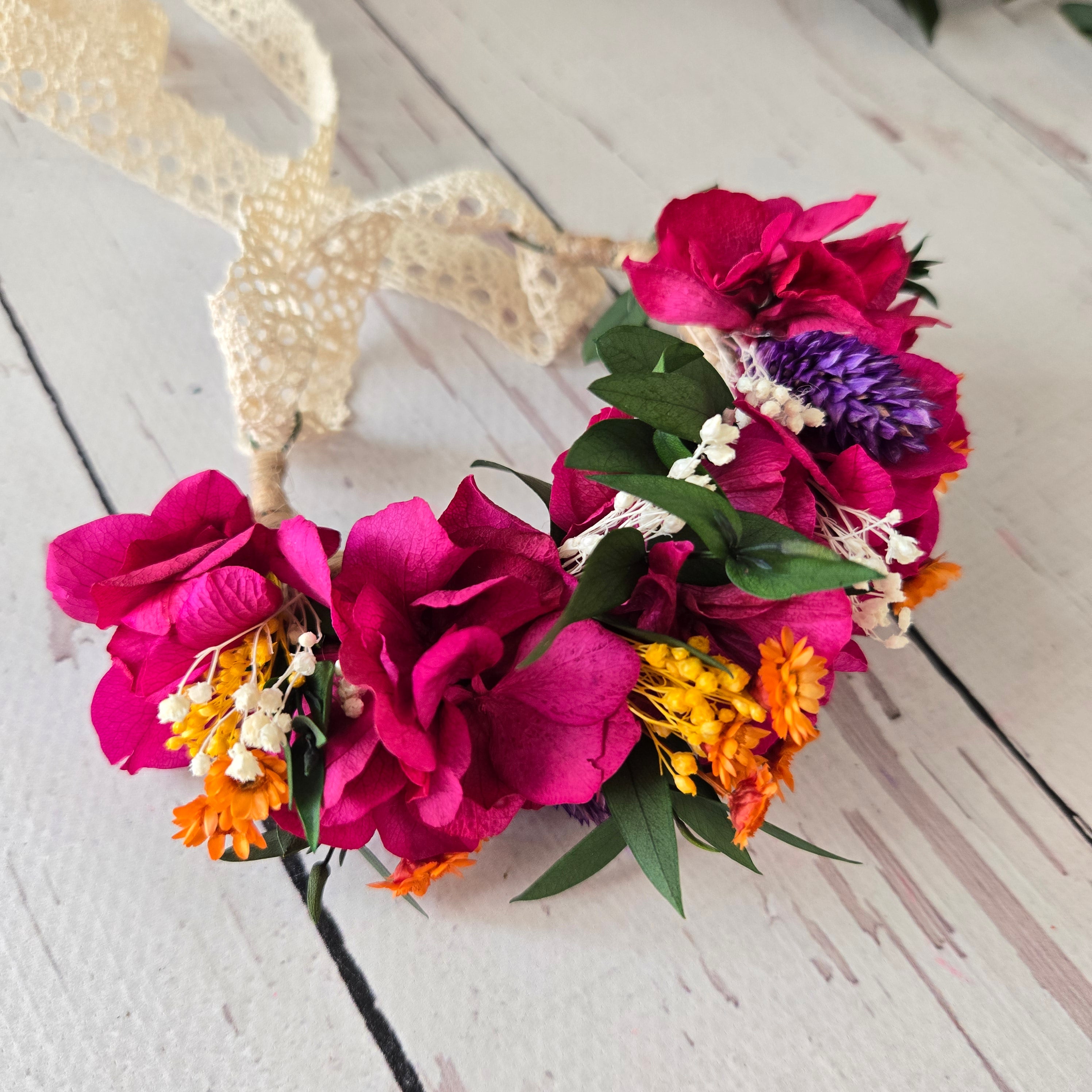 Magenta Flower Bracelet: Boho Bridesmaid Wrist Corsage,Magenta Bridesmaid Set