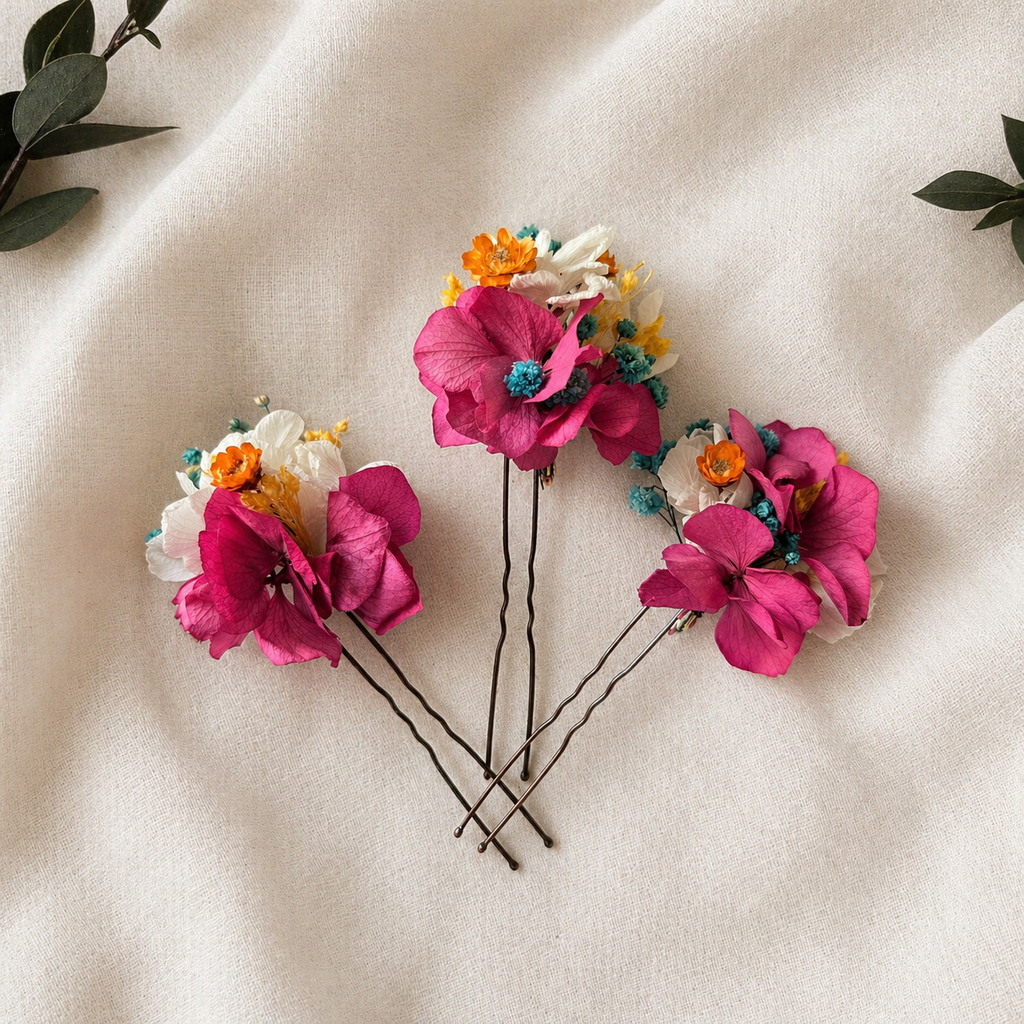Fuchsia Pink Bridal Hair Accessories – Colorful Wedding Hair Flowers