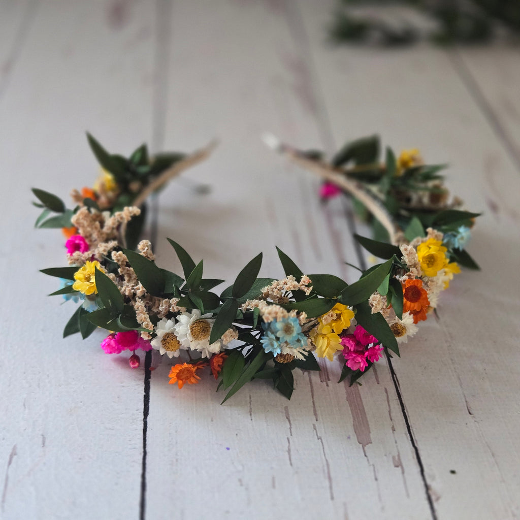 Colorful Dried Flower Headband: Eucalyptus Greenery Wedding Crown