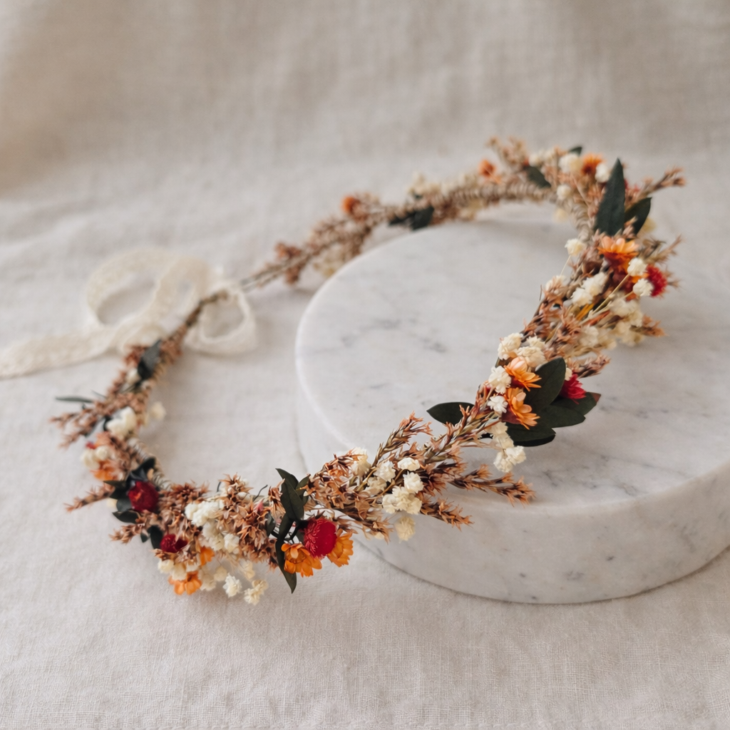 Burnt Ornage Wild Flower Crown,Fall Wedding Hair Wreath