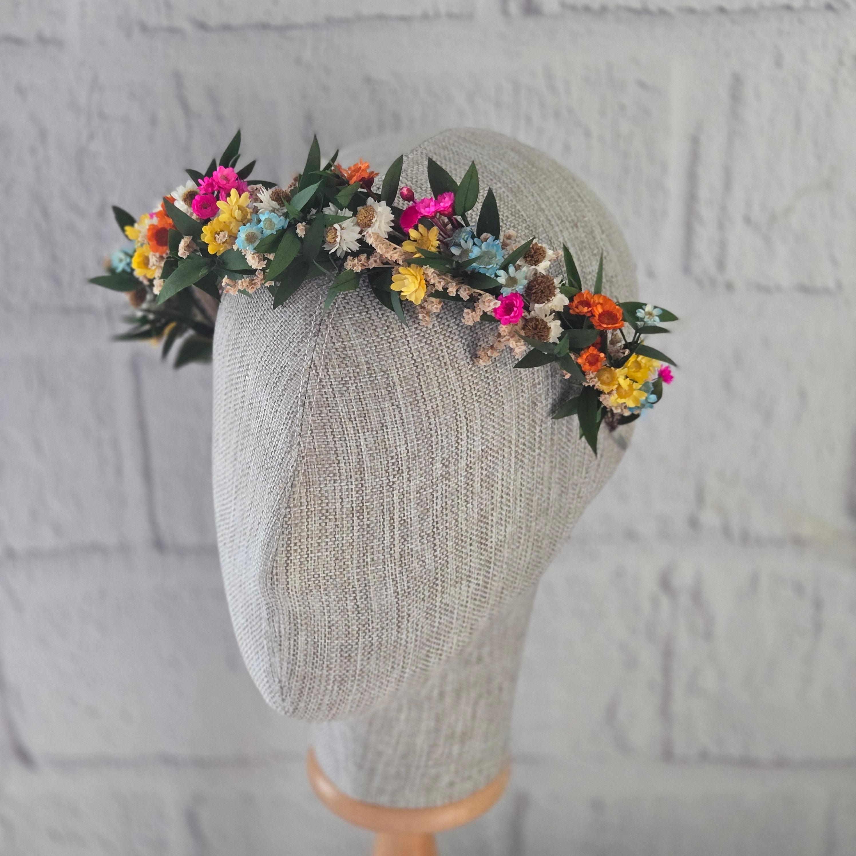 Colorful Dried Flower Headband: Eucalyptus Greenery Wedding Crown