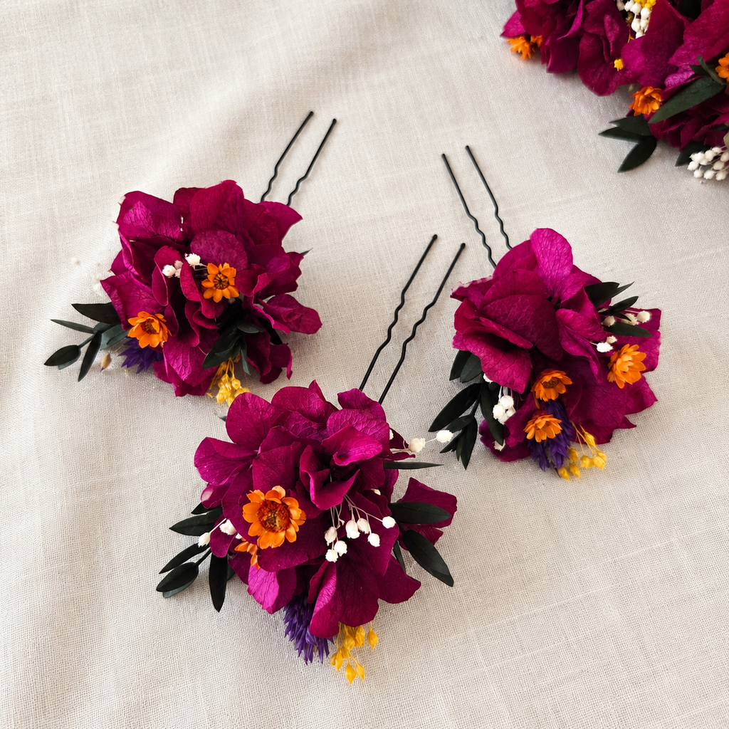 Magenta Wildflower Wedding Crown, Rustic Garden & Folk Bridal Hair Accessory