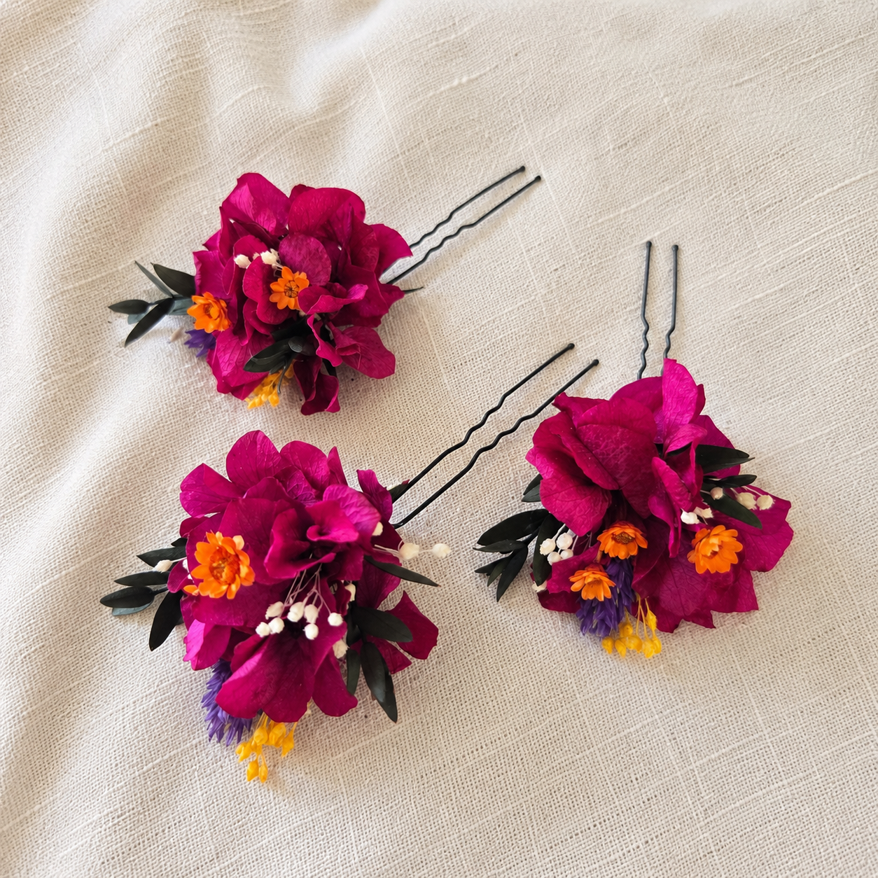 Magenta Flower Bracelet: Boho Bridesmaid Wrist Corsage,Magenta Bridesmaid Set