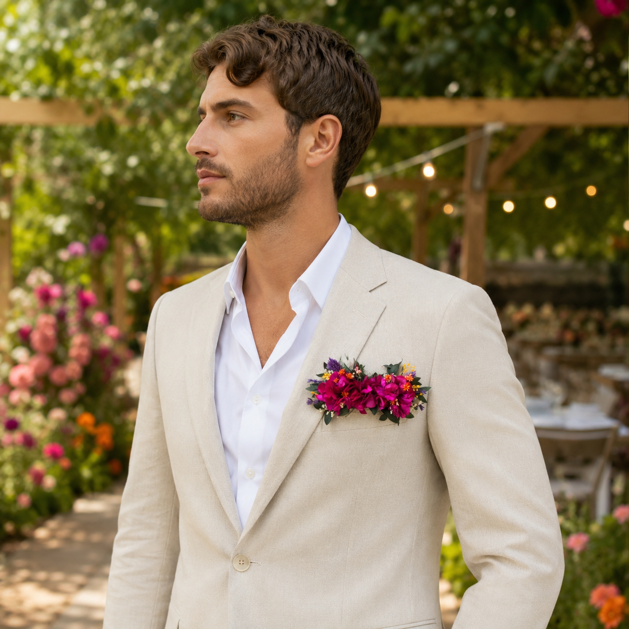 Magenta Dried Flower Boutonniere: Rustic Bohemian Wedding Accessory
