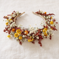 Boho Burnt Orange Dried Flower Crown: Autumn Bridal Headband,Folk Wedding Headpiece