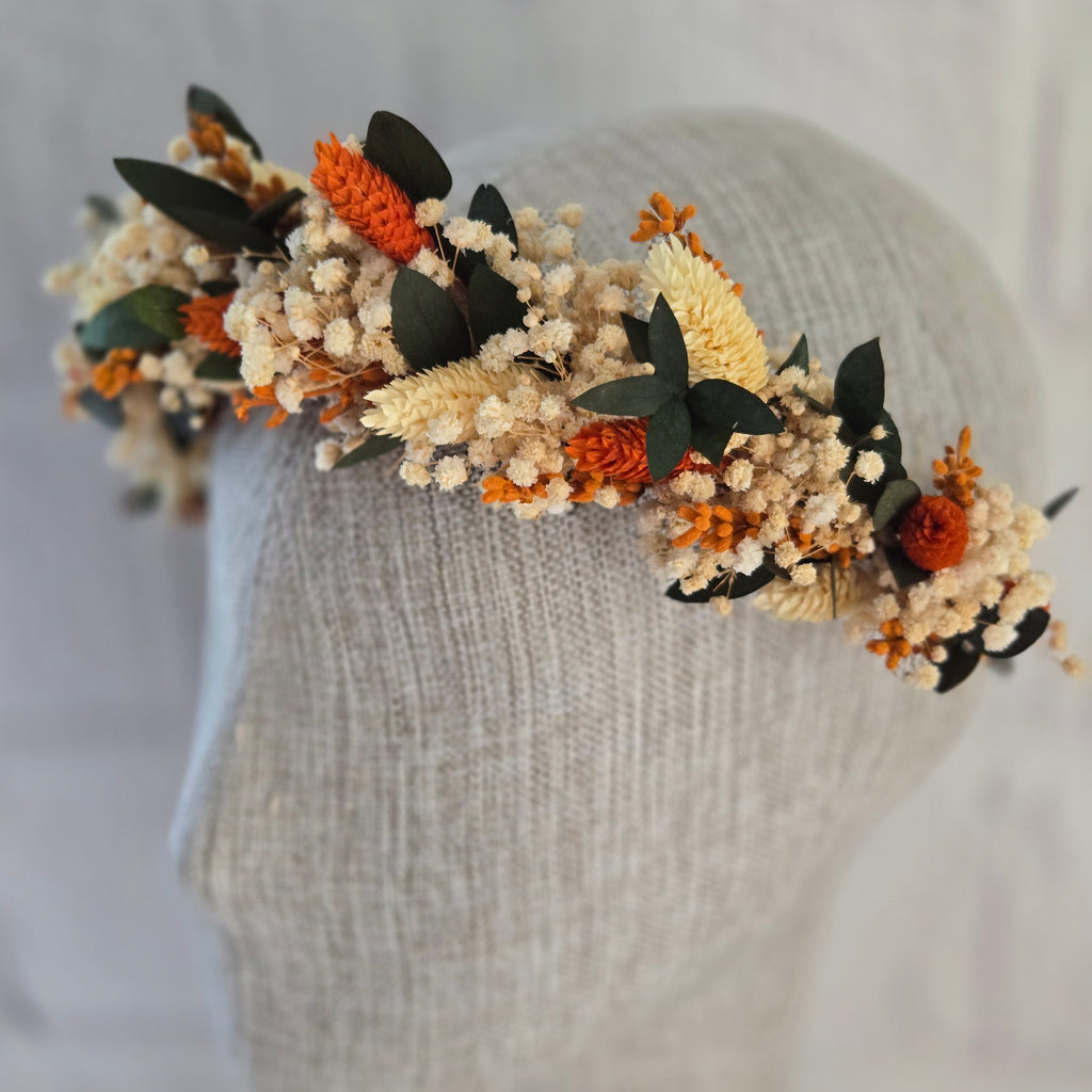 Orange Dried Flower Headband: Boho Wedding Hair Crown